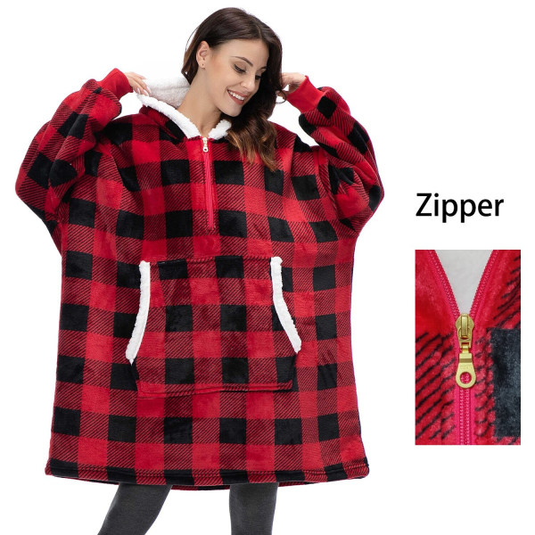 Dame Teppe Genser Kåpe Vinter Hettegensere Utendørs Hettejakker Varm Komfort Morgenkåpe Jule Fleece Teppe Sudadera Mujer 848 red One Size