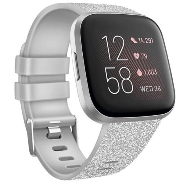 Armband för Fitbit Versa 2 Versa Band Mjuk TPU Ersättningsarmband för Fitbit Versa 2 Versa Lite Klockarmband Bling Silver Size L For Versa 1 2