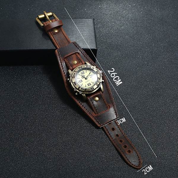 Punk Retro Läder Klockarmband All-Match Mode Män och Kvinnor Punk Hip Hop Nötskinn Läderarmband Retro Brown