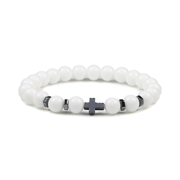 Herr Naturlig Lavasten Pärlarmband Hematit Kors Rosenkrans Meditation Bön Jesus Armband Dam Yoga Smycken Red