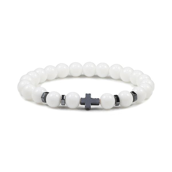 Herr Naturlig Lavasten Pärlarmband Hematit Kors Rosenkrans Meditation Bön Jesus Armband Dam Yoga Smycken Tiger Eyes