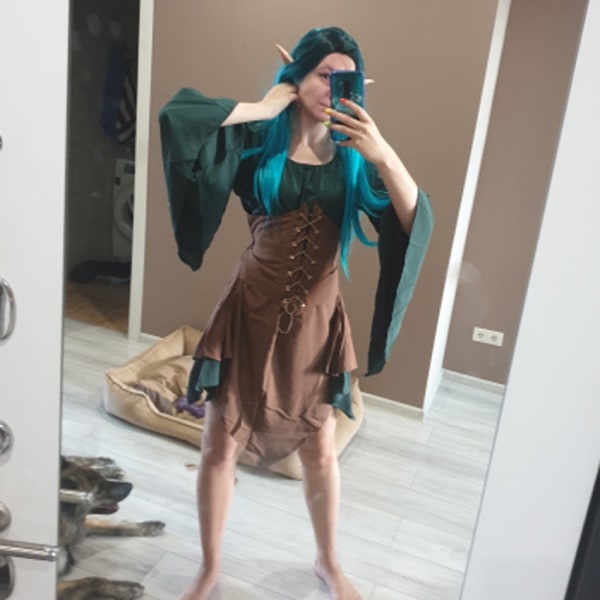 Kvinnor Älv Cosplay Medeltida Kostymer Renässans Viktoriansk Gotisk Drottning Klänningar med Korsett Halloween Alver Performance Kläder Dress1 with ears One size