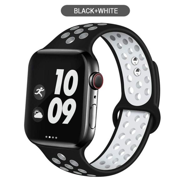Silikonarmband för Apple Watch band 44mm 40mm 38mm 42mm Andningsbart handleds Sportbälte armband iWatch serie 5 4 3 2 SE 6 klockarmband White with black 38MM or 40MM-M L