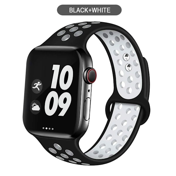 Silikoniranneke Apple Watch -rannekkeelle 44mm 40mm 38mm 42mm Hengittävä urheiluranneke iWatch serie 5 4 3 2 SE 6 -kellon ranneke Black grape purple 42MM or 44MM-M L