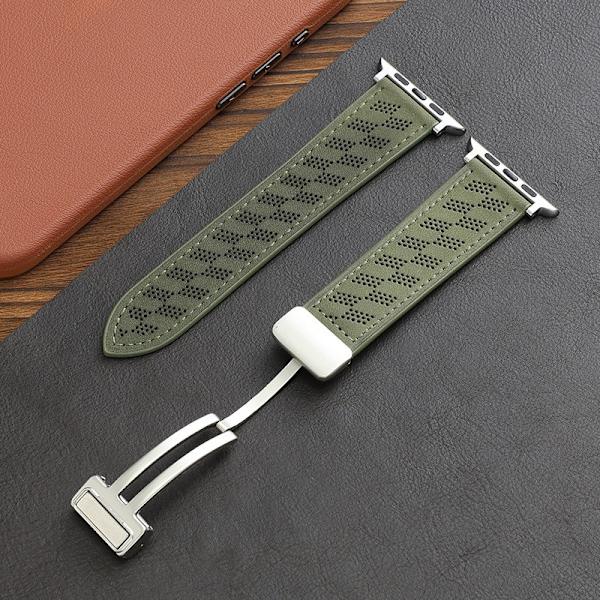 Klockarmband för Apple Watch iWatch 38/40/41 S10 42mm urtavla universellt crazy horse-mönster grön stjärnljus magnetspänne