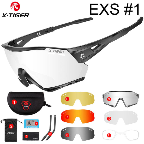 X-TIGER Polariserte Sportsykkelbriller Herre Sykkelbriller UV-400 linse Sykkelbriller MTB Beskyttelse Sykkelbriller EXS#1-Black 17cm