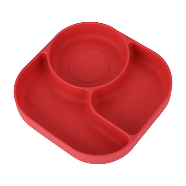 Vauvan haarukka ja lusikka integroidulla silikageelikiinnikkeellä taaperon ruokailuun tarkoitettu lautanen lasten astiasto Curved spork-color box package-Red