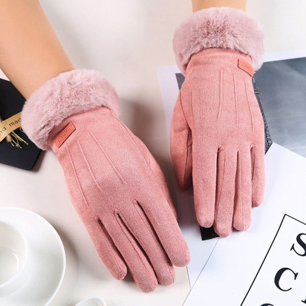 Dam Vinterhandskar Varma Skärm Dam Fur Handskar Hel Finger Vantar Handske Körning Vindtät Gants Hiver Femme Guantes Blue One Size