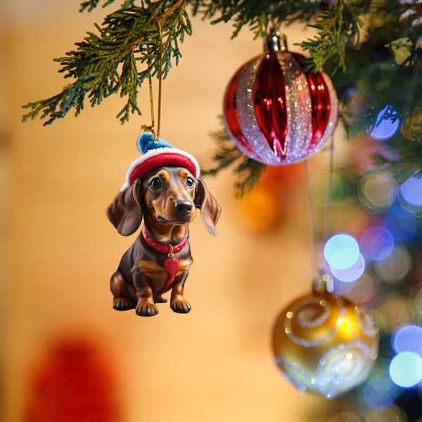 Jul tecknad Söt hund prydnadsföremål Tax Hund Hängande dekoration Xmas Tree Hänge Hem Festtillbehör Bildekoration Presenter D-2 Christmas