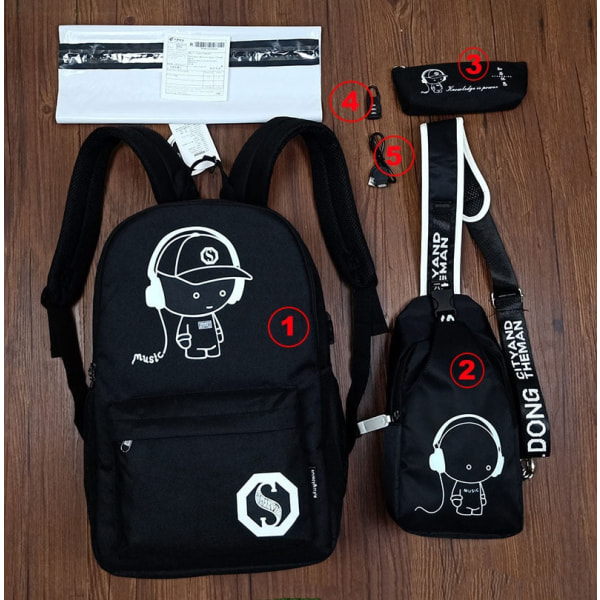 Anime Självlysande Oxford Skolryggsäck Dagväska Axelväska Under 15,6 tum med USB-laddningsport och Lås Skolväska för Pojkar Flickor B medium size 1 pc