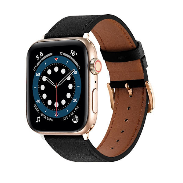Kellon ranneke Apple Watch iWatch -kelloon perhoslukolla + ruusukultaisella normaaliliittimellä 38/40/41mm musta