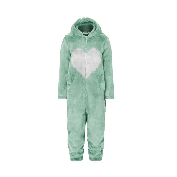 Dame Forår Efterår Hætte Jumpsuit Kærlighedsprint Frakke Varm Afslappet Romper Dame Hjem Lynlås Pyjamas Grey S