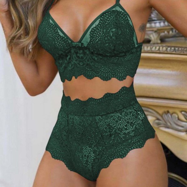 Dam Spetsunderkläder Nattlinne Underkläder Trosor Babydoll Sovkläder BH Set Black L