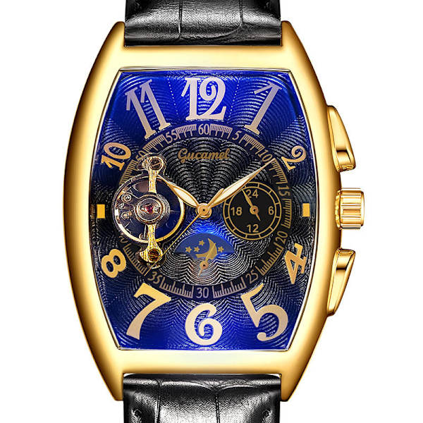 Herrklocka Tonneau Mekanisk Herrklocka Hjul Automatisk Urholkad Mekanisk Klocka Gold shell black surface