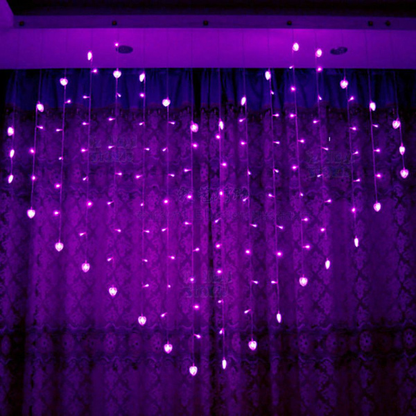 128 LED Ljusslinga Islykta Gardin Kärlek Hjärta Form Heminredning Red