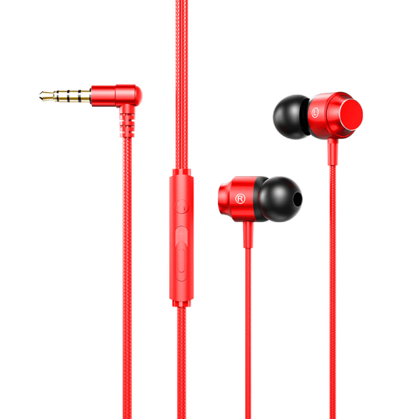 Trådbundna hörlurar subwoofer löpande hörlurar 3,5 mm uttag för telefon Surfplattor och andra enheter trådbundna hörlurar 3.5mm Red