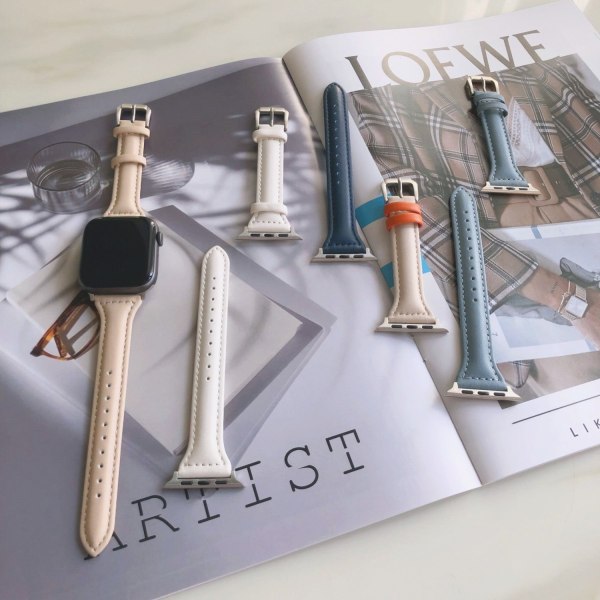 Smart Klockarmband för Apple Watch Band 40mm 44mm 38mm 42mm Serie SE 654321 Dam Läder Klockarmband white 42mm for series 123