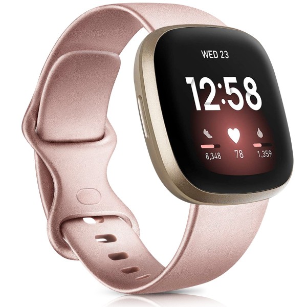 Kellon ranneke Fitbit Versa 3 -rannekkeelle Silikoninen ranneke Vaihto Fitbit Sense -rannekkeelle Correa-lisävarusteet Ruusukulta Hopea white size L for Versa3