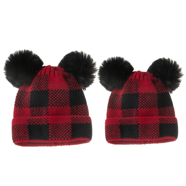 Nya produkter i lager Höst och Vinter Pälsboll Förälder-Barn Stickad Mössa Fabriks Grossist Rutig Mamma Baby Jul Varm Mössa Children (0-3 years old) Average size