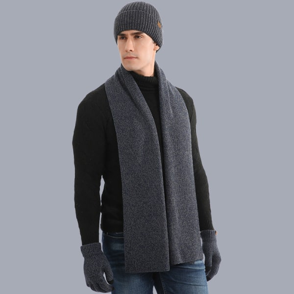 Höst- och vintervarm kostym blandad färg stickad ull förtjockad hatt halsduk handskar Black