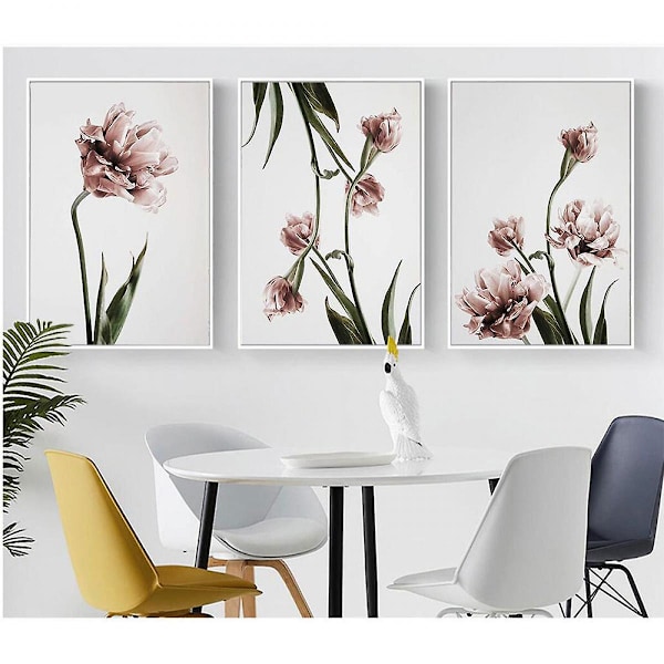 Wekity Tulip Vægkunst Lærredsprint Plakat, Simpel Mode Kunst Tegning Dekoration til Hjemmet Stue Soveværelse Kontor og Børneværelse (Sæt med 3 Uindrammede)