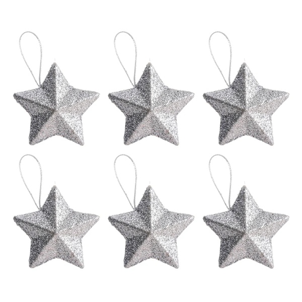 6/30 st Julglitter Stjärna Hänge Julgran Hängande Ornament Hantverk 5cm Plast för Födelsedagsfest Heminredningstillbehör Mixed 6PCS