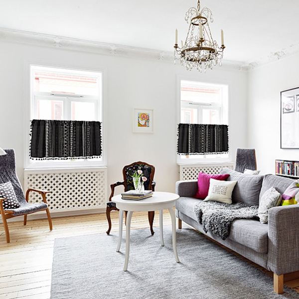 Geometrisk Blomsterprintet Gardiner til Stue Vask Støvtæt Gardiner Valance Køkkenskab Dør Cafe Vinduesgardiner C W150x H60 CM