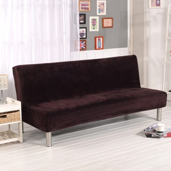 Plysjstoff Fold Armløs Sovesofa Trekk Sammenleggbart setetrekk Tykkere trekk Benk Sofabeskyttelse Elastisk Futon Trekk vinter Black S Size