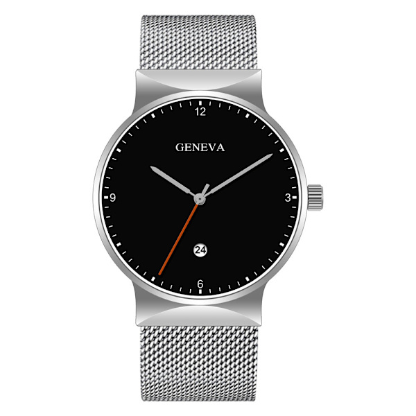 Herreur Stort Urhovede Mode Simpel Legering Mesh Kalenderur 1 Black plate silver