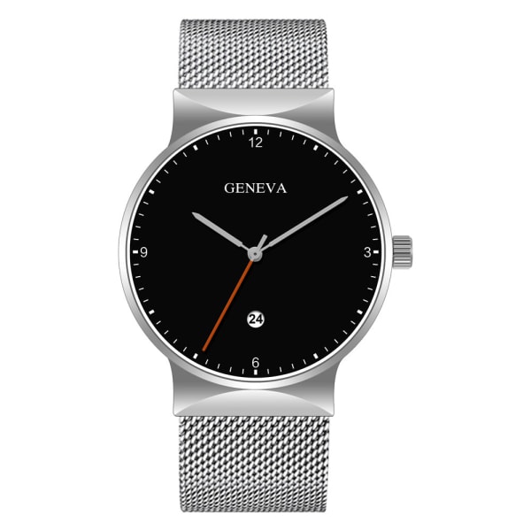 Herreur Stort Urhovede Mode Simpel Legering Mesh Kalenderur 1 Black plate silver needle Black Belt