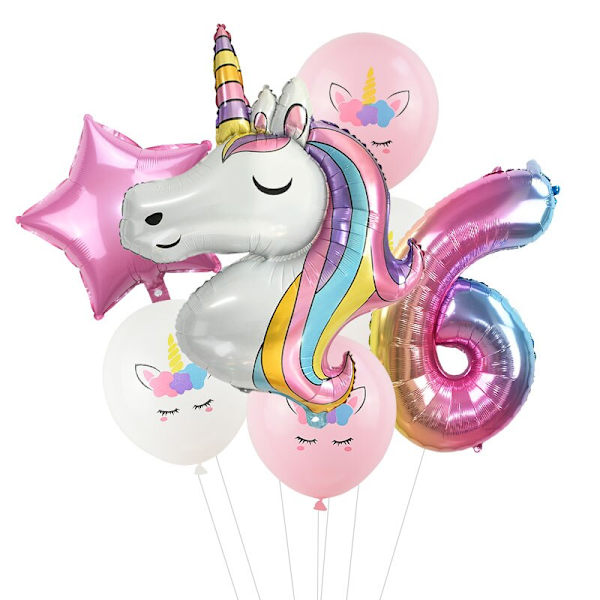 Regnbue Enhjørning Bursdagsfest Dekorasjon Engangsservise Sett Enhjørning Ballong Jente Baby Shower Barn Bursdagsfest Utstyr number6 set