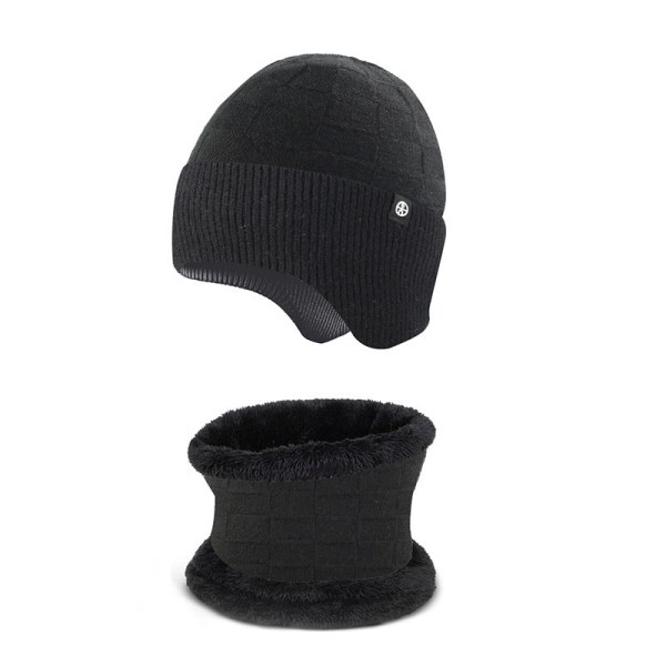 Lämmin Korvasuoja Hattu Huivi Kaksiosainen Set Talvi Ulkoilu Fleecevuorattu Neulepuku [Thread type Gray] two-piece set