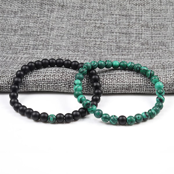 Par Distance Pärlor Armband Klassisk Svart Matt Grön Malakit Armband Lämpliga Kvinnor Män Yoga Elastisk Strand Smycken Malachite Set