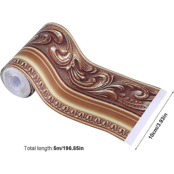 Tapetbord Peel Stick, 3D-mønster Selvklebende Dekorativ Bord, Vanntett Vegg Trim Line Skirting Borddekorasjon for Baderom Stue K