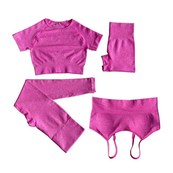 Yoga Gym Set Toppar T-shirt BH Leggings Sportset för Kvinnor Purple L