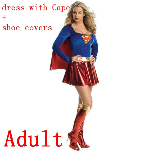 Vuxna Barn Superhjälte Cosplay Kostymer Super Girls Klänning Skoöverdrag Kostym Superwoman Klänning Kvinna Super Hero Halloween Kläder Adult shoes L