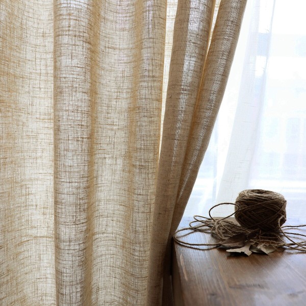 Modern Japansk Stil Fönstergardin för Vardagsrum Sovrum Bomull Linne Gardiner Anpassad Glesväv Halvskuggande Ramie Draperier Gray W200xH265cm 1pc