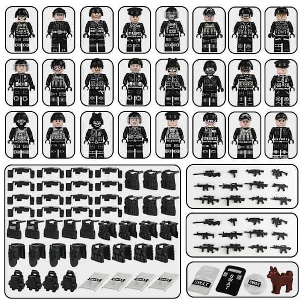 MOC Militärpolis Byggkloss Set Svart SWAT Liten Partikel Montering Docka Leksak Leksakspåse 28pcs Doll toy height about 5cm