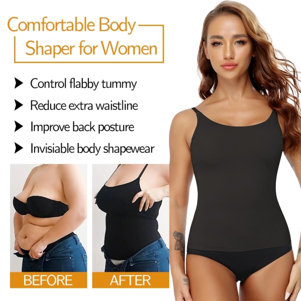 Kvinnor Magkontroll Shapewear Smidig kroppsformande Camisole Linne Slimmande Underkläder Sömlös Kompression Body Shaper Väst Black S