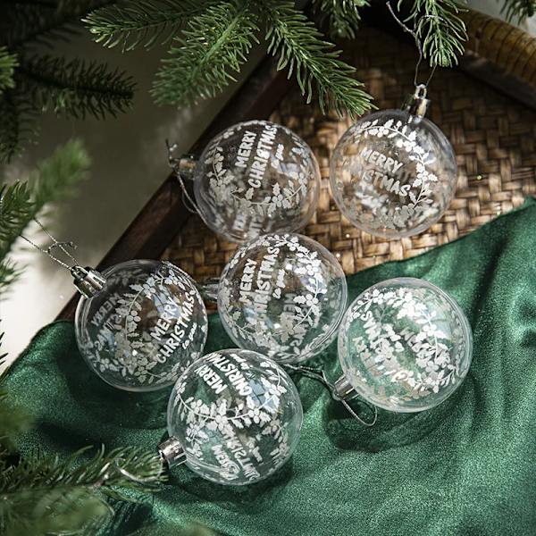 6 st 6 cm Juldekoration Transparenta Snöbollar Hängen God Jul Julgran Klara Julgranskulor Hängande Ornament Xmas Navidad C 6cm