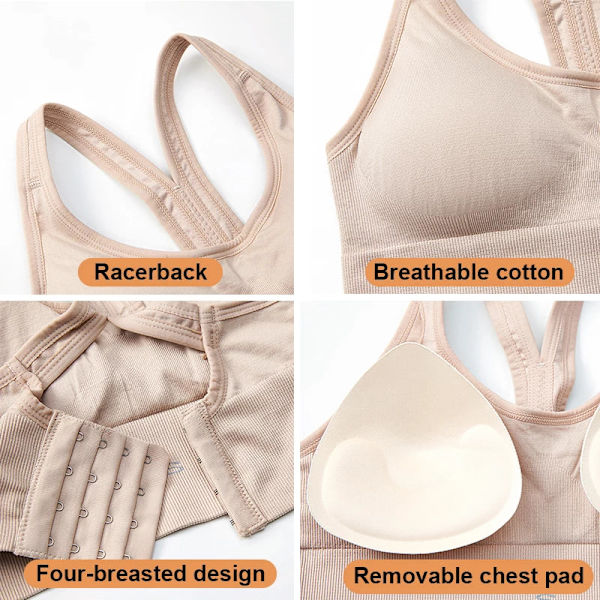 Jooga Rintaliivit Push Up Crop Fitness Urheiluliivit Naisille Sports Bras Skin tone 55-65kg  XL