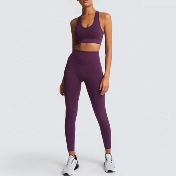 Yogaset Damleggings + BH:ar Dam Gymkläder Sportdräkter 02Purple Set S