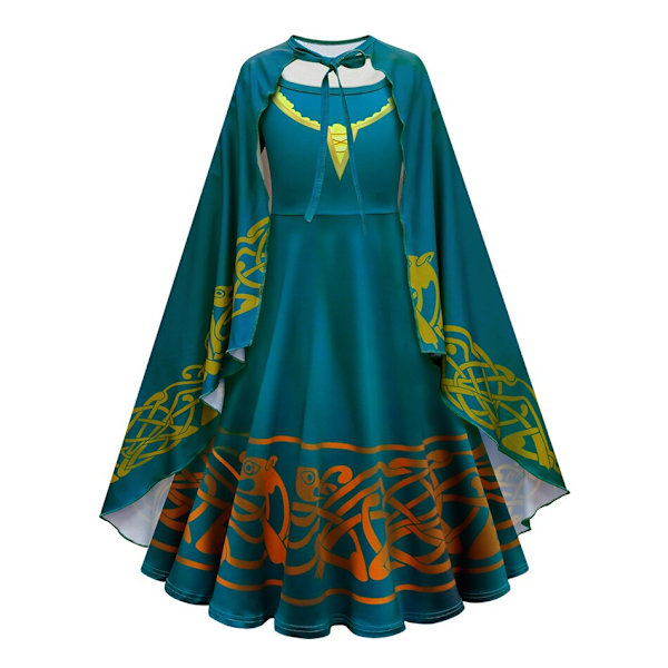 Disney Film Brave Merida Kostyme for Jenter Halloween Prinsessekjole Barn Karneval Fantasia Barn Julebord Cosplay Kostyme 6T (130) Dress and cloak