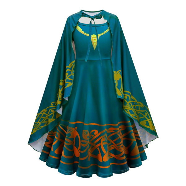 Disney Movie Brave Merida kostym för flickor Halloween prinsessklänning Barn Carnival Fantasia Barn Xmas Party Cosplay kostym 4T (110) Dress and cloak