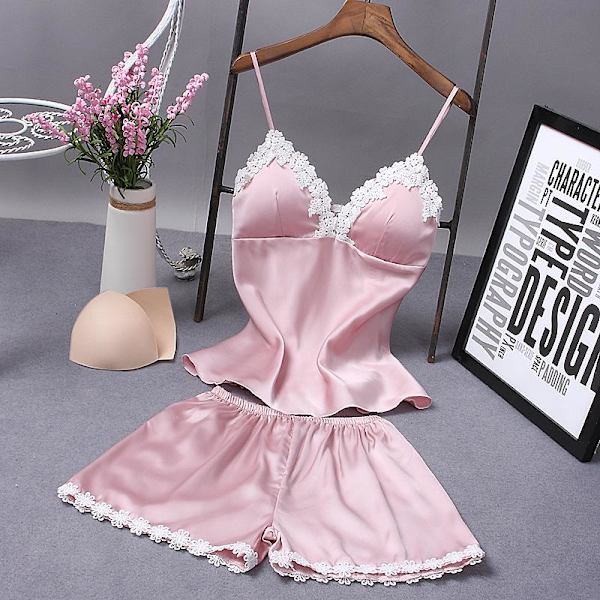 Sexiga spets pyjamas nattlinne shorts set sovkläder för dam Red M
