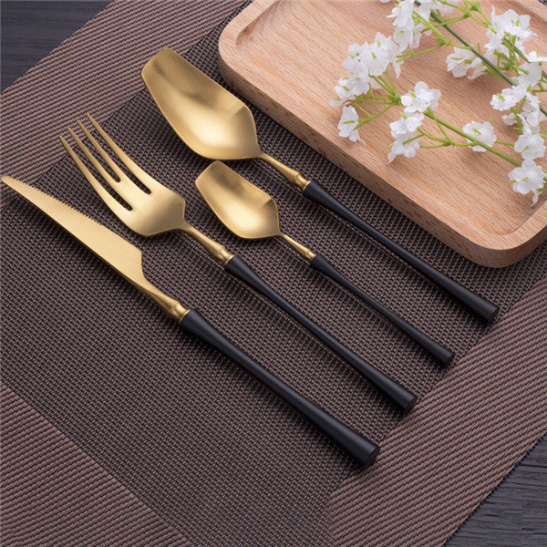 Bestickset i rostfritt stål Guld Bestickset Västerländska Matbestick Servis Julklapp Gafflar Knivar Skedar Overseas black gold