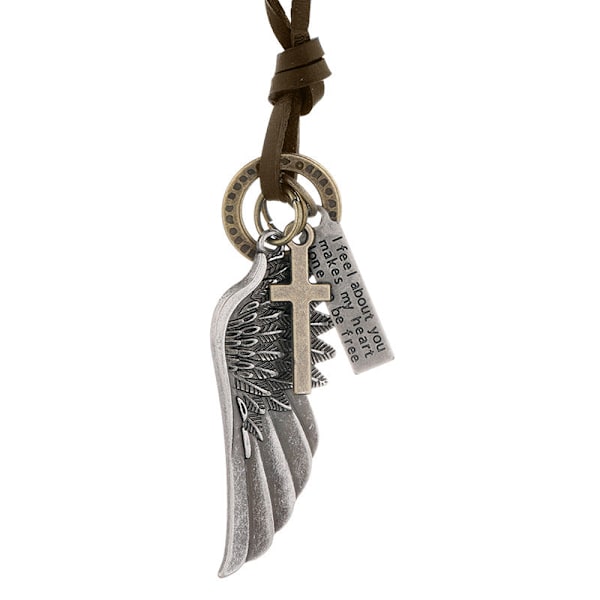 Halsband med Vingar Justerbart Enkelt Långt Herrhalsband Ancient silver