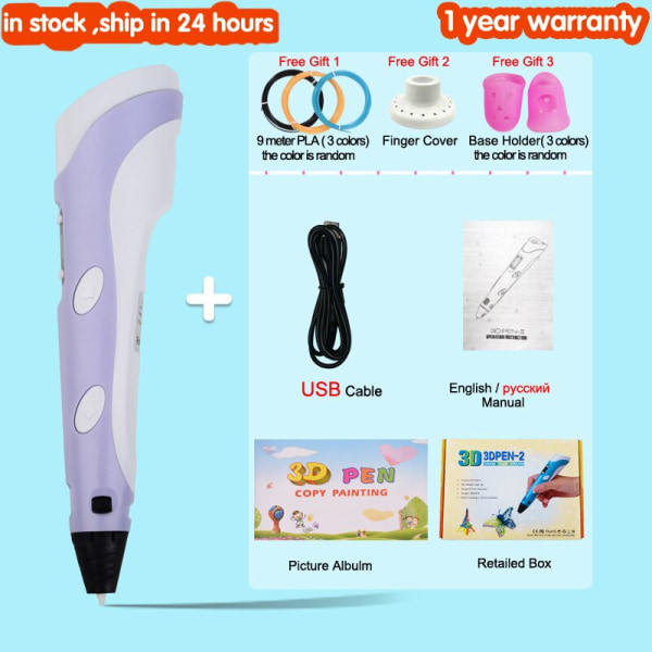 3D-penna för barn 3D-ritningspenna med LCD-skärm Kompatibel med PLA-filament Leksaker för barn Julklapp Födelsedagspresent PLA Filagment pink with EU adapter