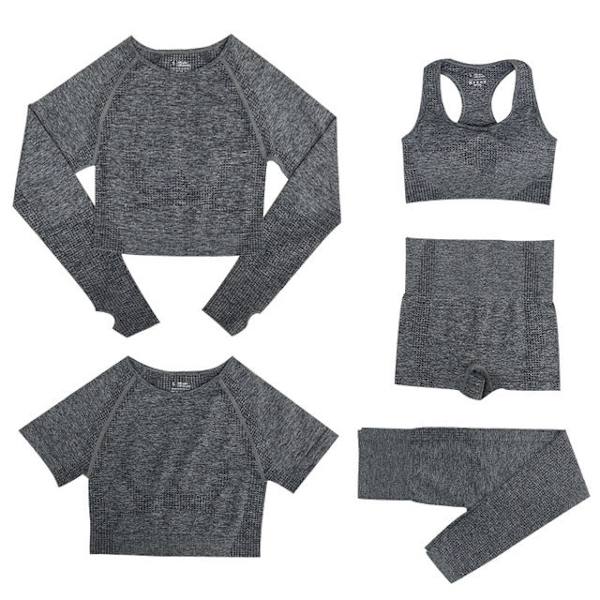 Yoga Set Träningskläder Träningsdräkt Toppar Och Leggings för Fitness Sport 3PCS Grey L
