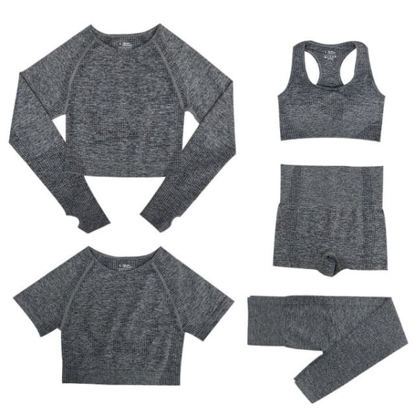 Yoga Set Träningskläder Träningsdräkt Toppar Och Leggings för Fitness Sport 5pcs grey L